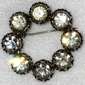 Vintage Circular Crystal Rhinestone Silver Tone Brooch / Made in Austria